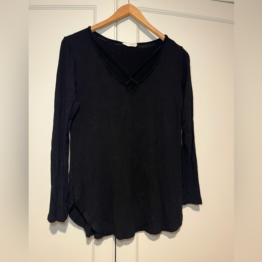 a.gain Black Cross Front Knit Long Sleeve Shirt